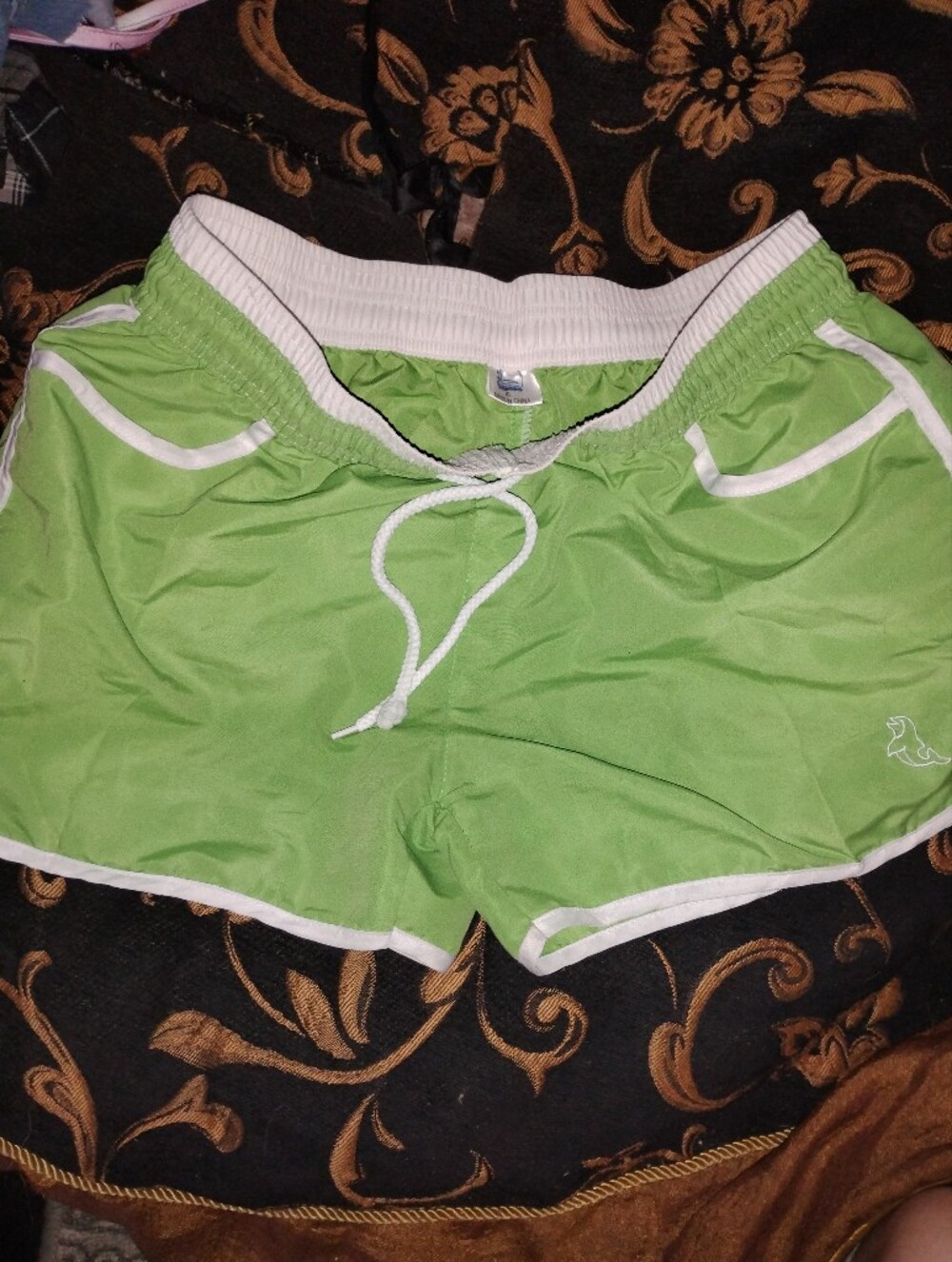 Mega Distributors - Girls Size XL Green Athletic Swim Shorts with White Trim